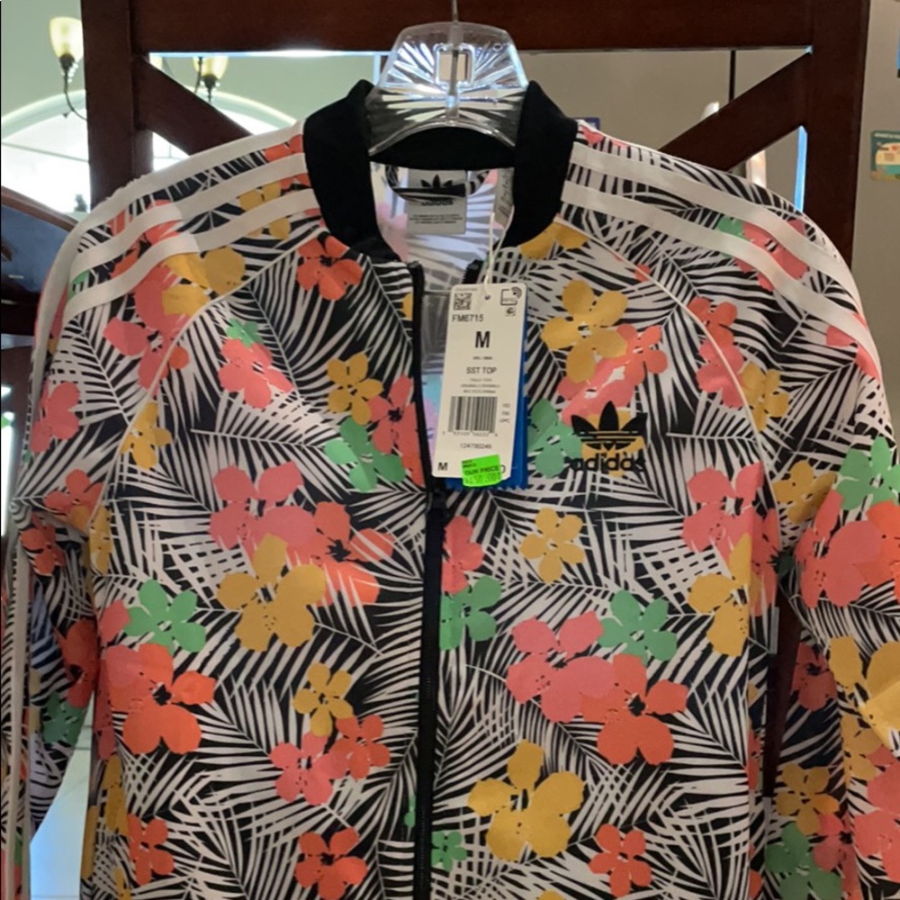 Adidas Girls floral jacket and T shirt size Med